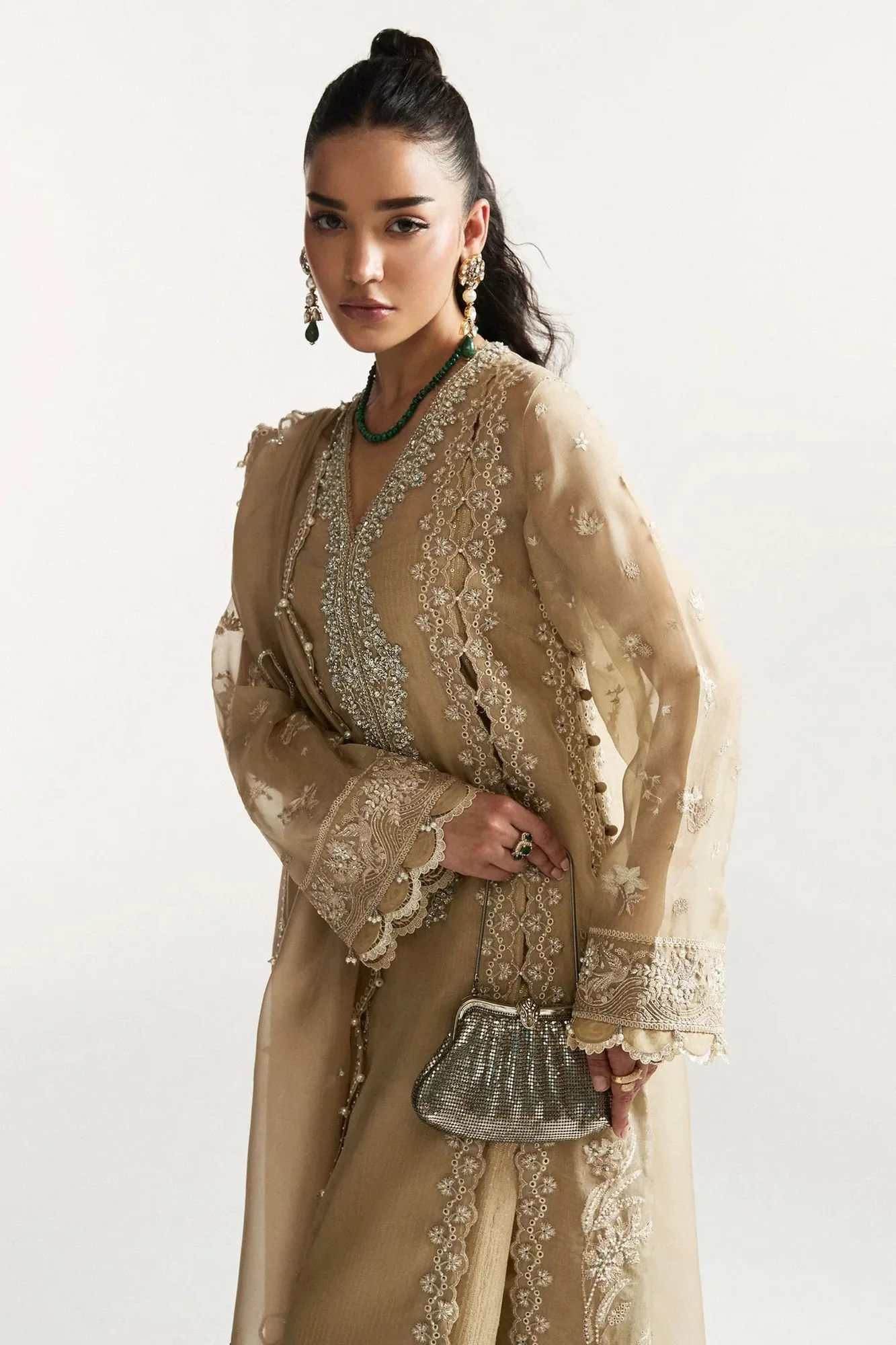 Elan Vital Ornee Ivory Gold Organza – view 3 – Poshaq