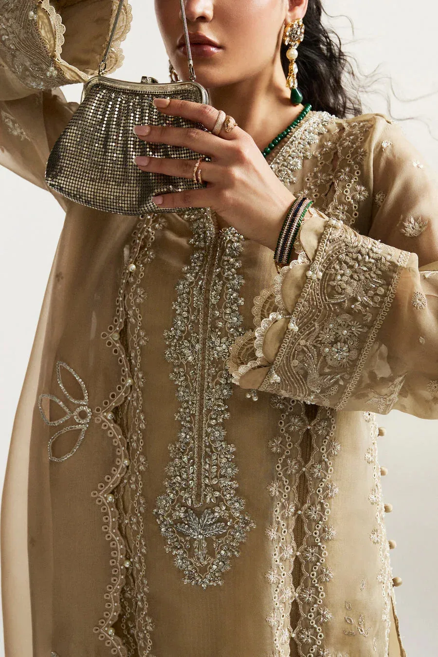 Elan Vital Ornee Ivory Gold Organza – view 4 – Poshaq