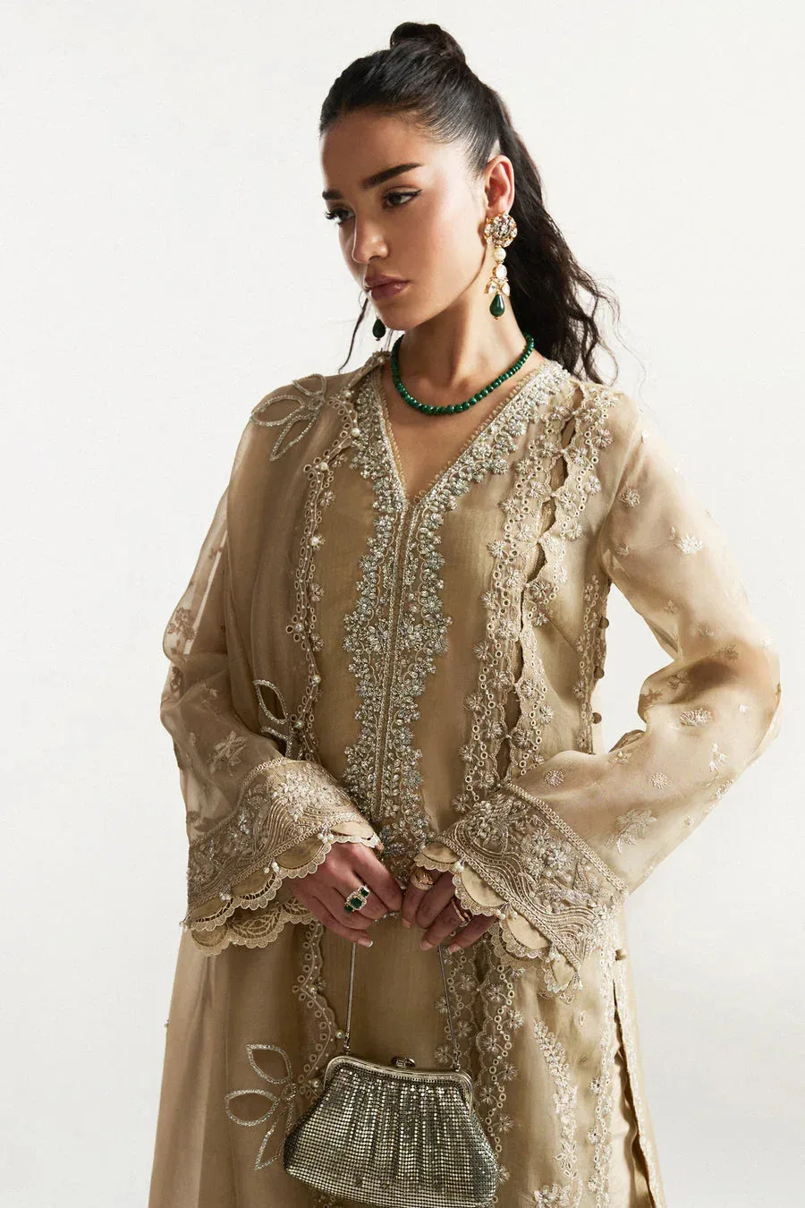 Elan Vital Ornee Ivory Gold Organza – view 5 – Poshaq