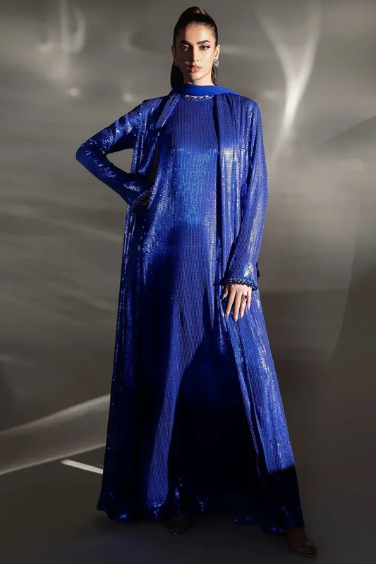 Elan Lueur Dor Eelectric Blue Chiffon – view 1 – Poshaq