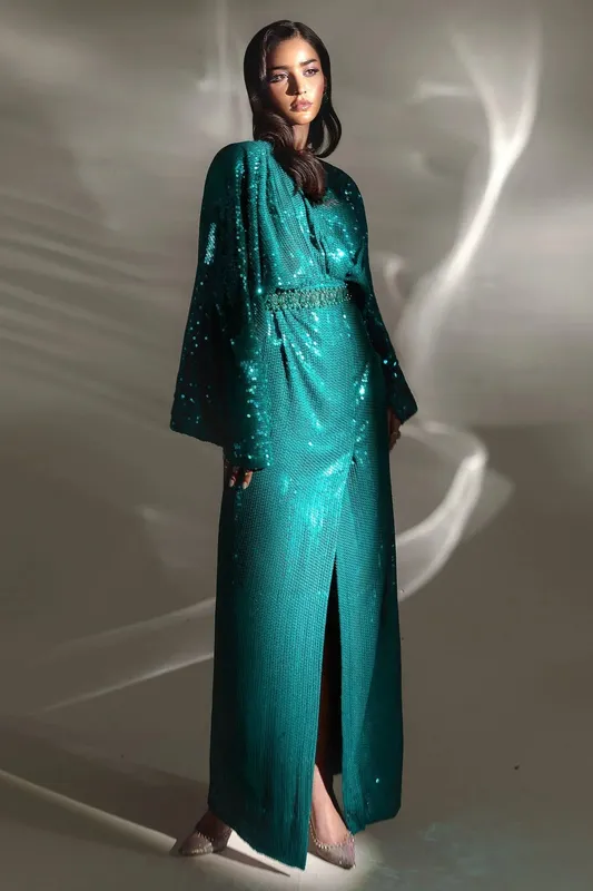 Elan Lueur Dor Teal Green Chiffon – view 1 – Poshaq