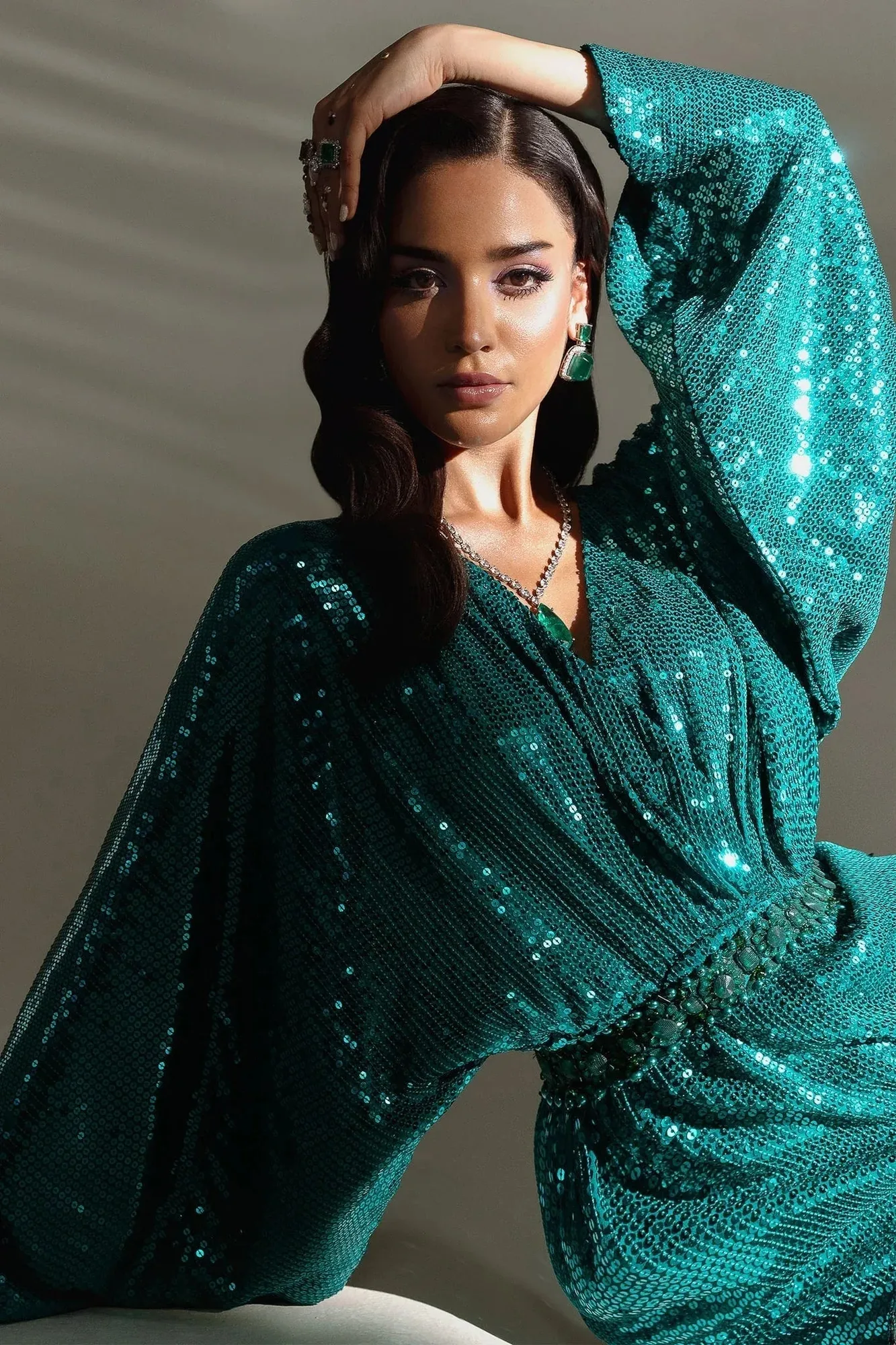 Elan Lueur Dor Teal Green Chiffon – view 3 – Poshaq
