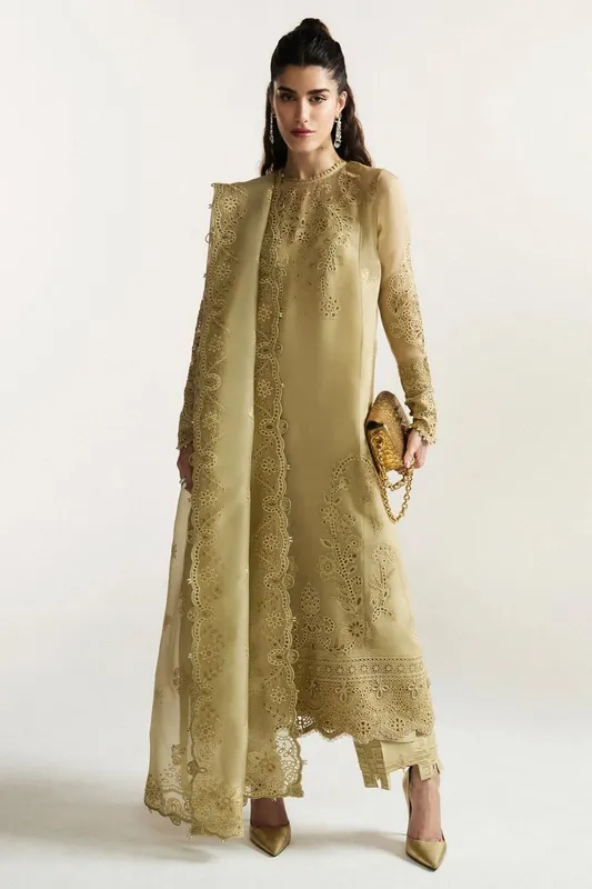 Elan olive gold Organza – view 1 – Poshaq