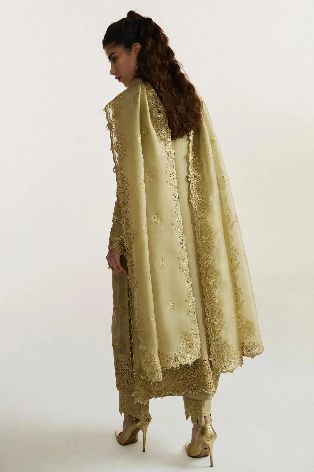 Elan olive gold Organza – view 2 – Poshaq