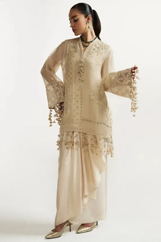 Elan Champagne Hue Organza – view 1 – Poshaq