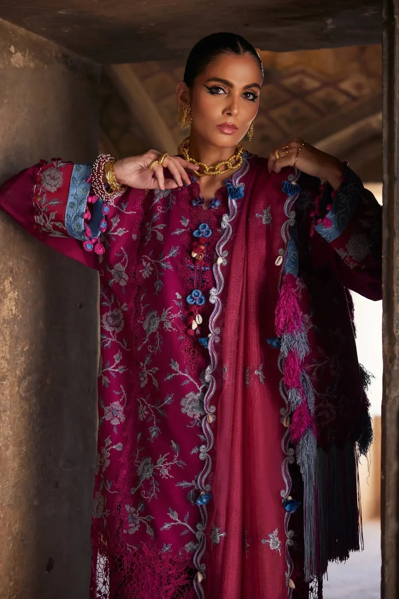 Elan Luxury Lawn 25 Magenta Cotton – view 3 – Poshaq