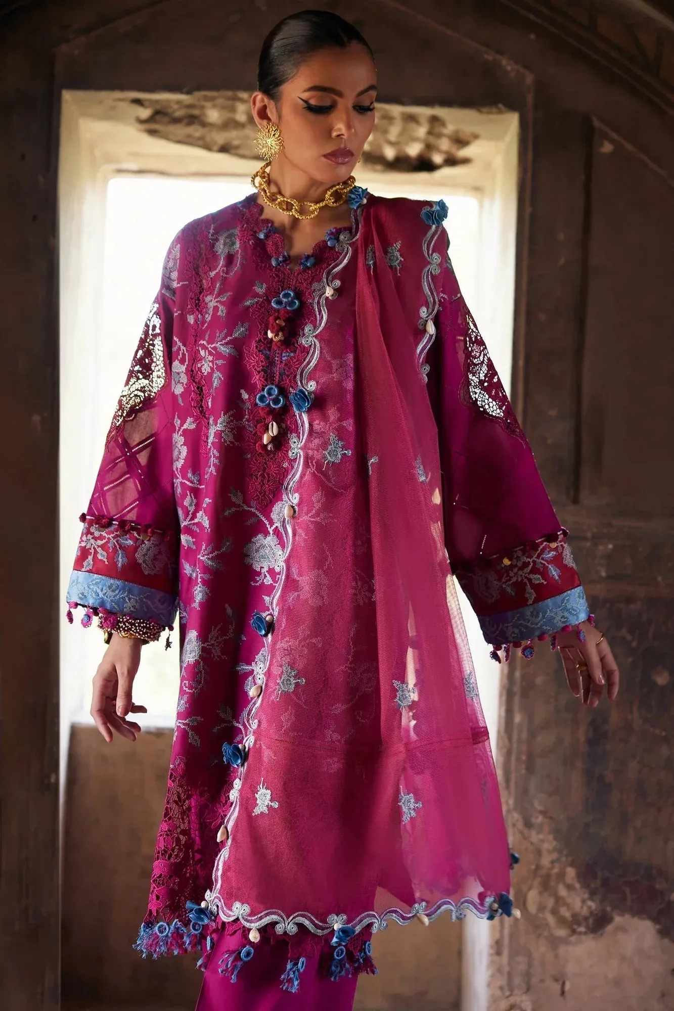 Elan Luxury Lawn 25 Magenta Cotton – view 5 – Poshaq