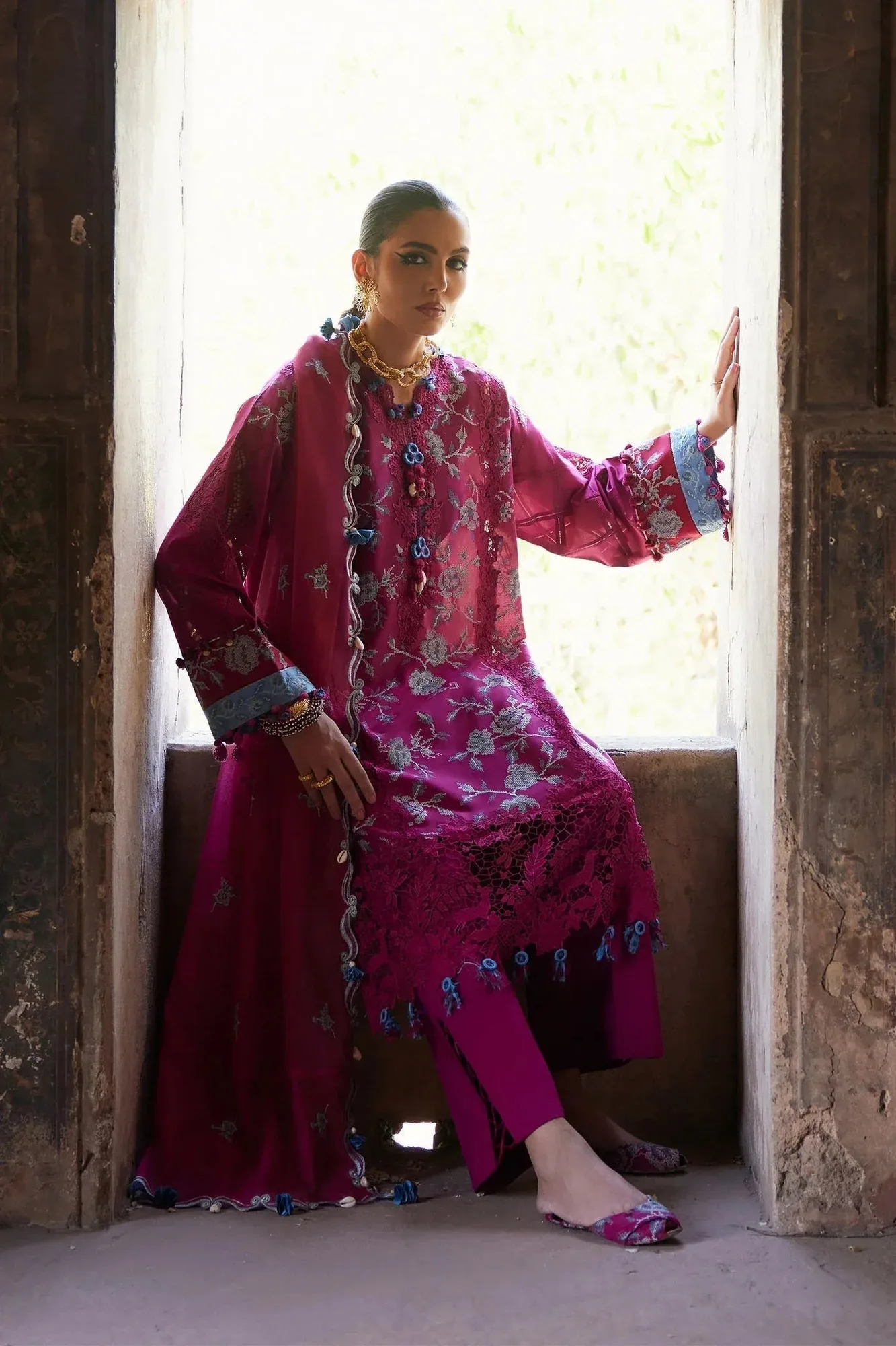 Elan Luxury Lawn 25 Magenta Cotton – view 6 – Poshaq