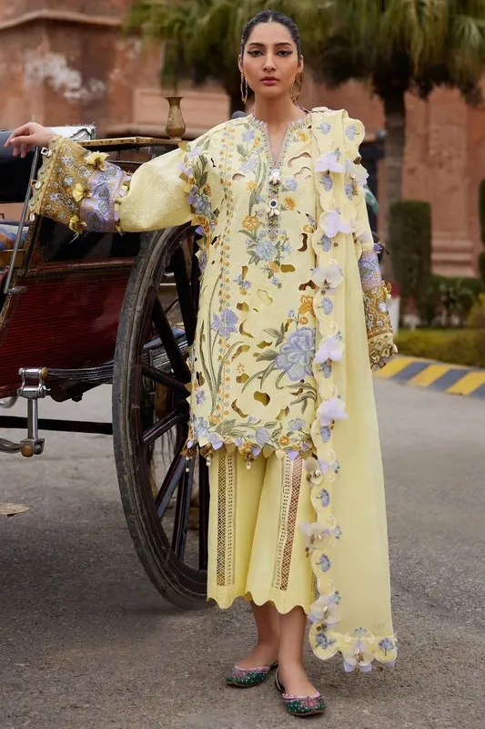 Elan Luxury Lawn 25 Lime Yellow Lawn – view 1 – Poshaq