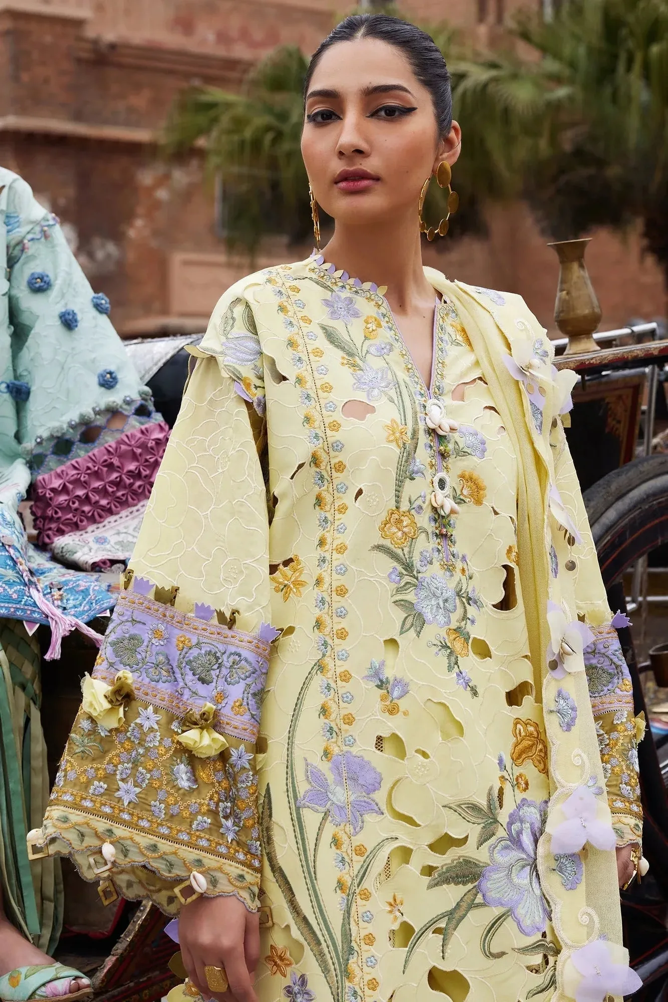 Elan Luxury Lawn 25 Lime Yellow Lawn – view 3 – Poshaq