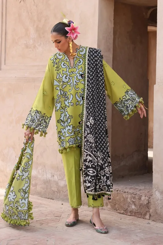 Elan Luxury Lawn 25 Apple Green Organza – view 1 – Poshaq