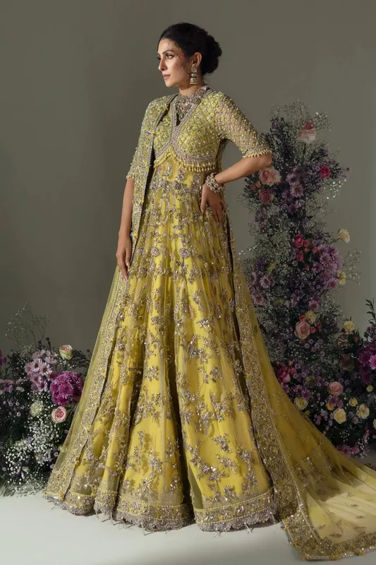 Elan Wedding Festive 24 Lime Yellow Organza – view 1 – Poshaq