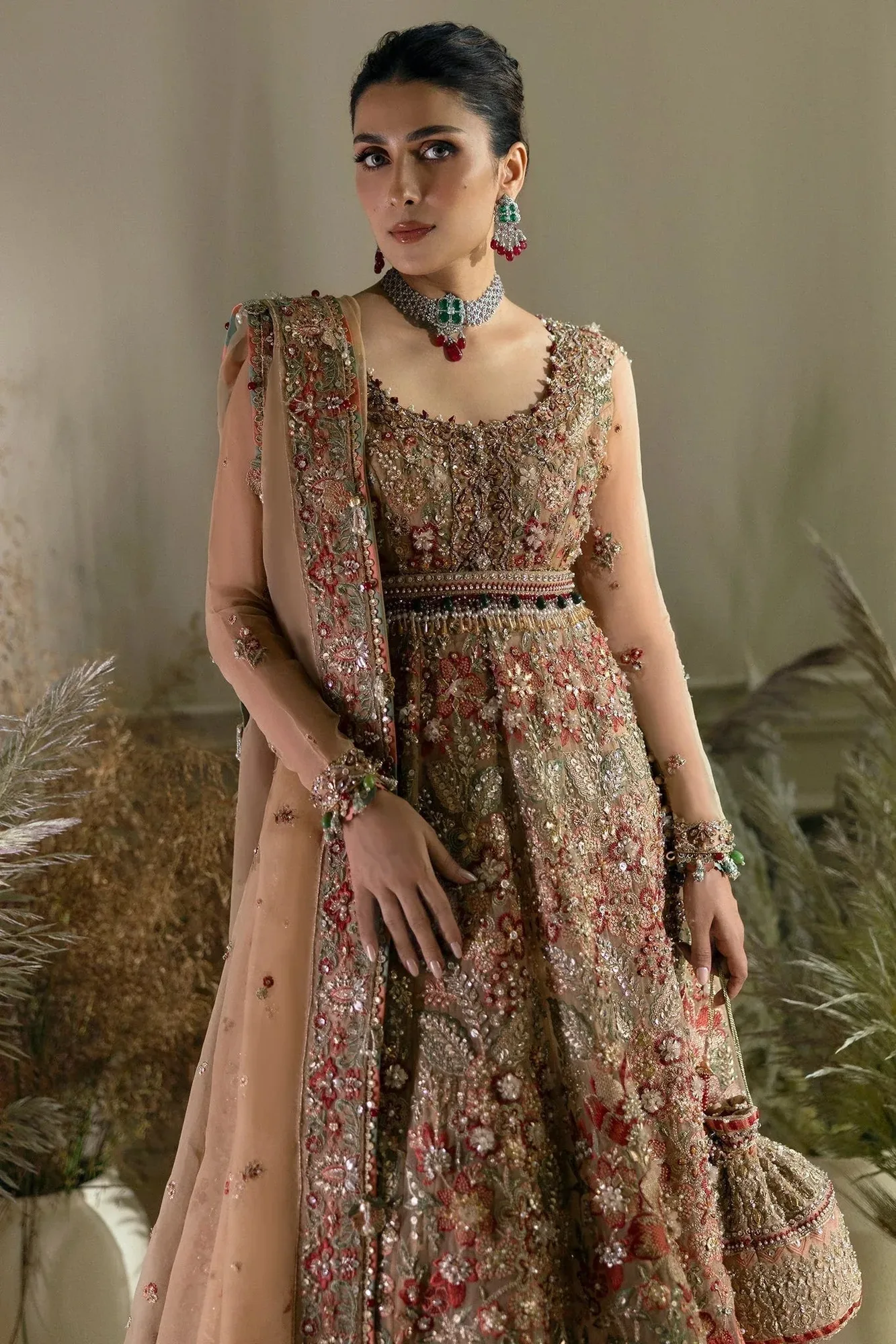 Elan Wedding Festive 24 Beige Organza – view 4 – Poshaq