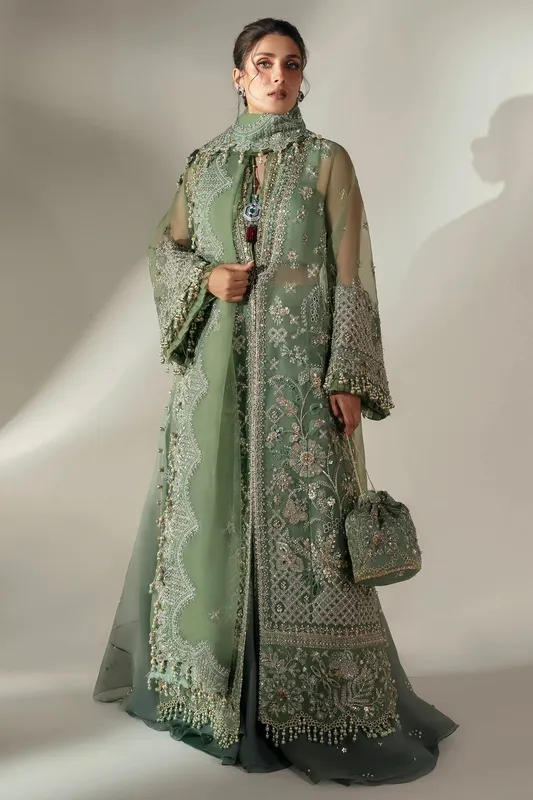 Elan Wedding Festive 24 Deep Olive Green Organza – view 1 – Poshaq