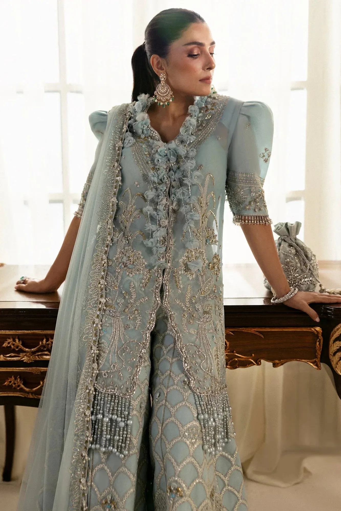Elan Wedding Festive 24 Ice Blue Net – view 4 – Poshaq