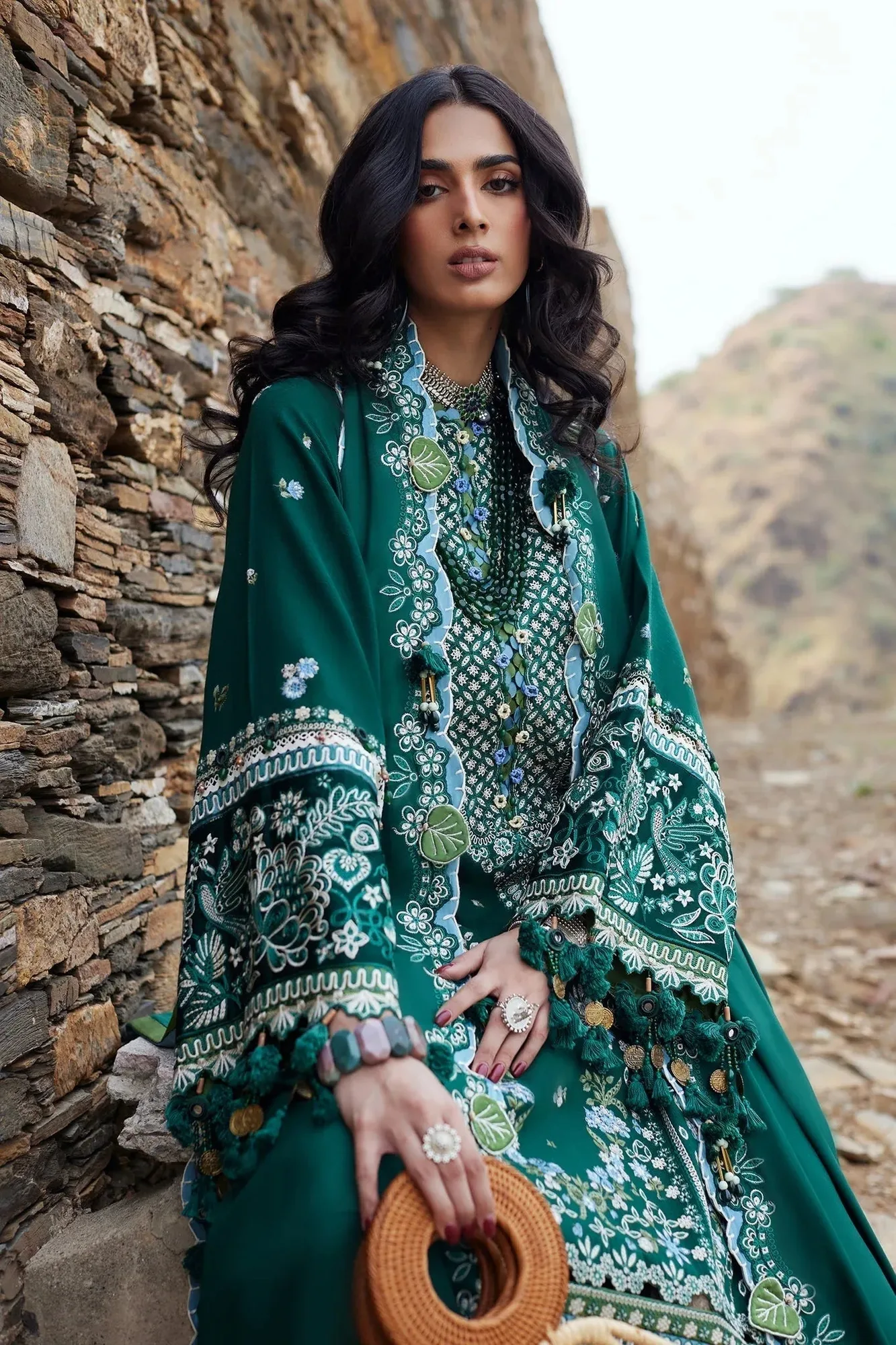 Elan Winter Collection 24 Emerald Green Khaddar – view 2 – Poshaq