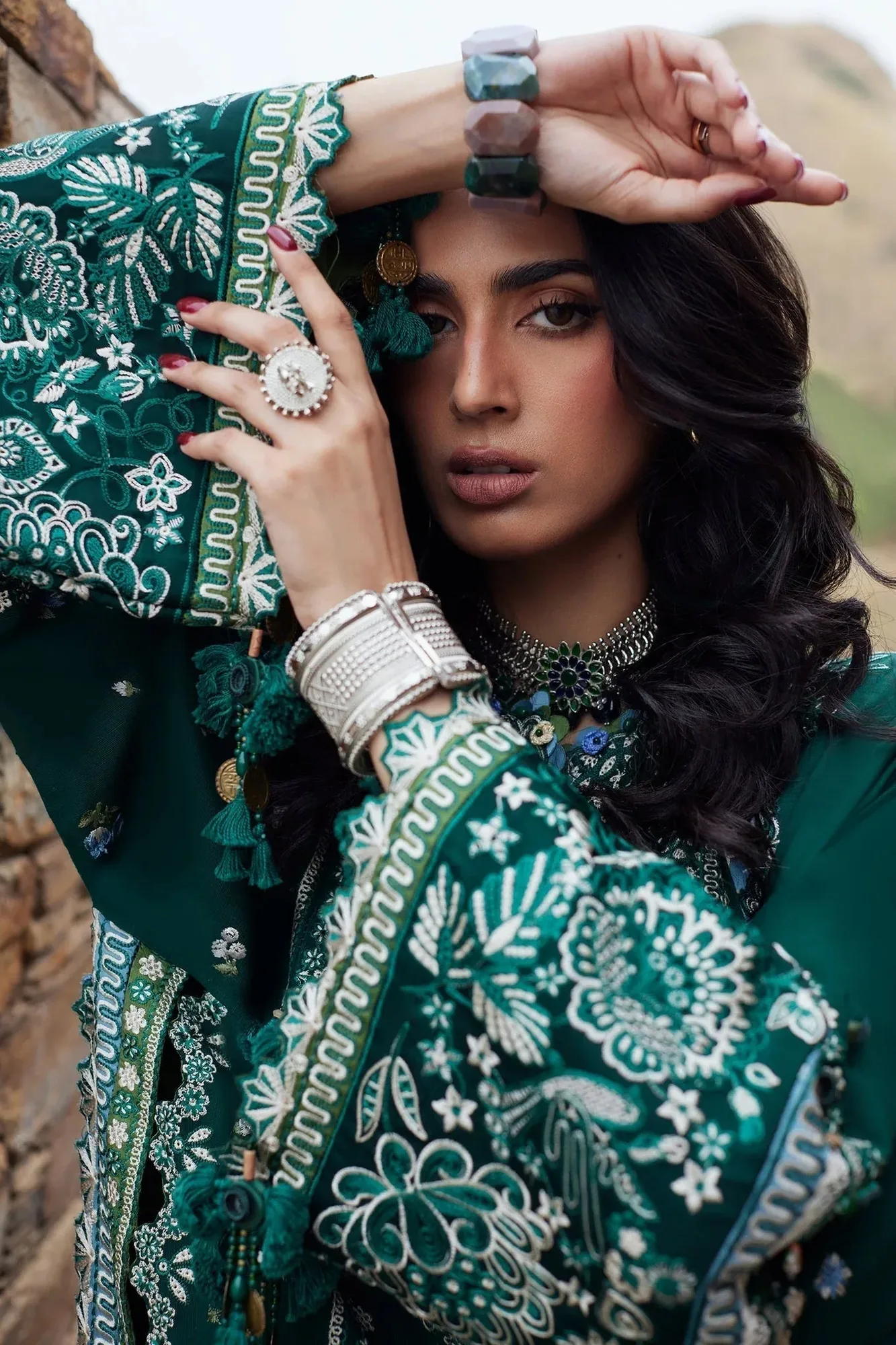 Elan Winter Collection 24 Emerald Green Khaddar – view 3 – Poshaq
