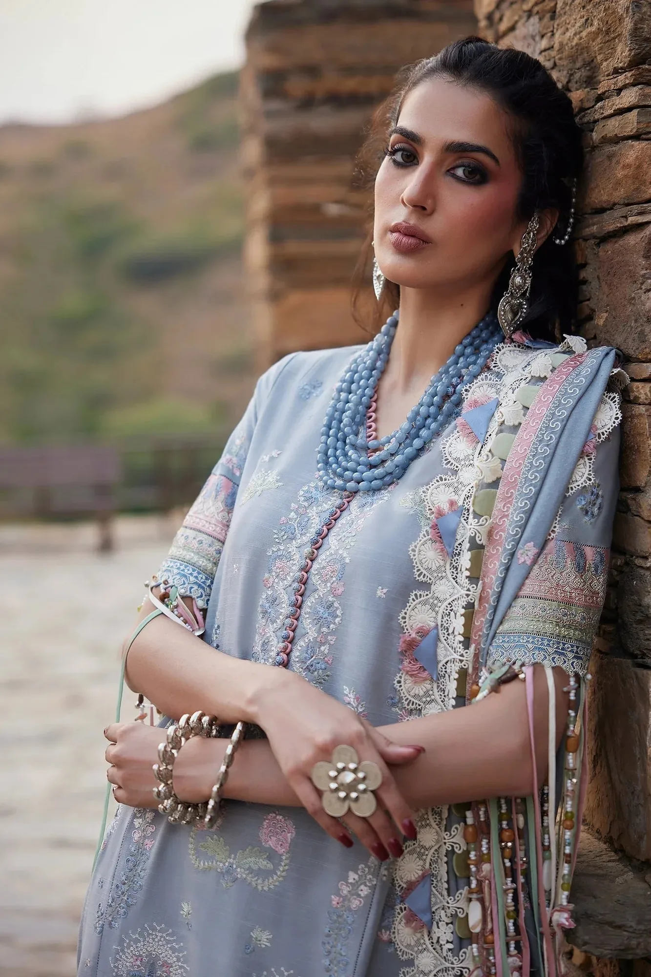 Elan Winter Collection 24 Sky Blue Khaddar – view 3 – Poshaq