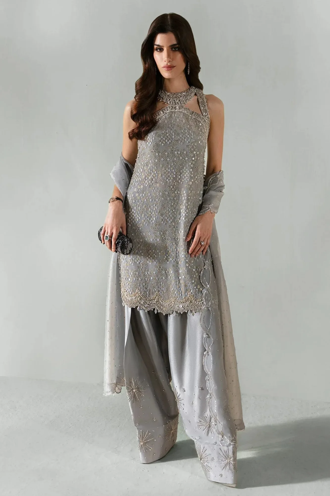 Elan Pret Crepusule Light Gray Raw Silk – view 1 – Poshaq