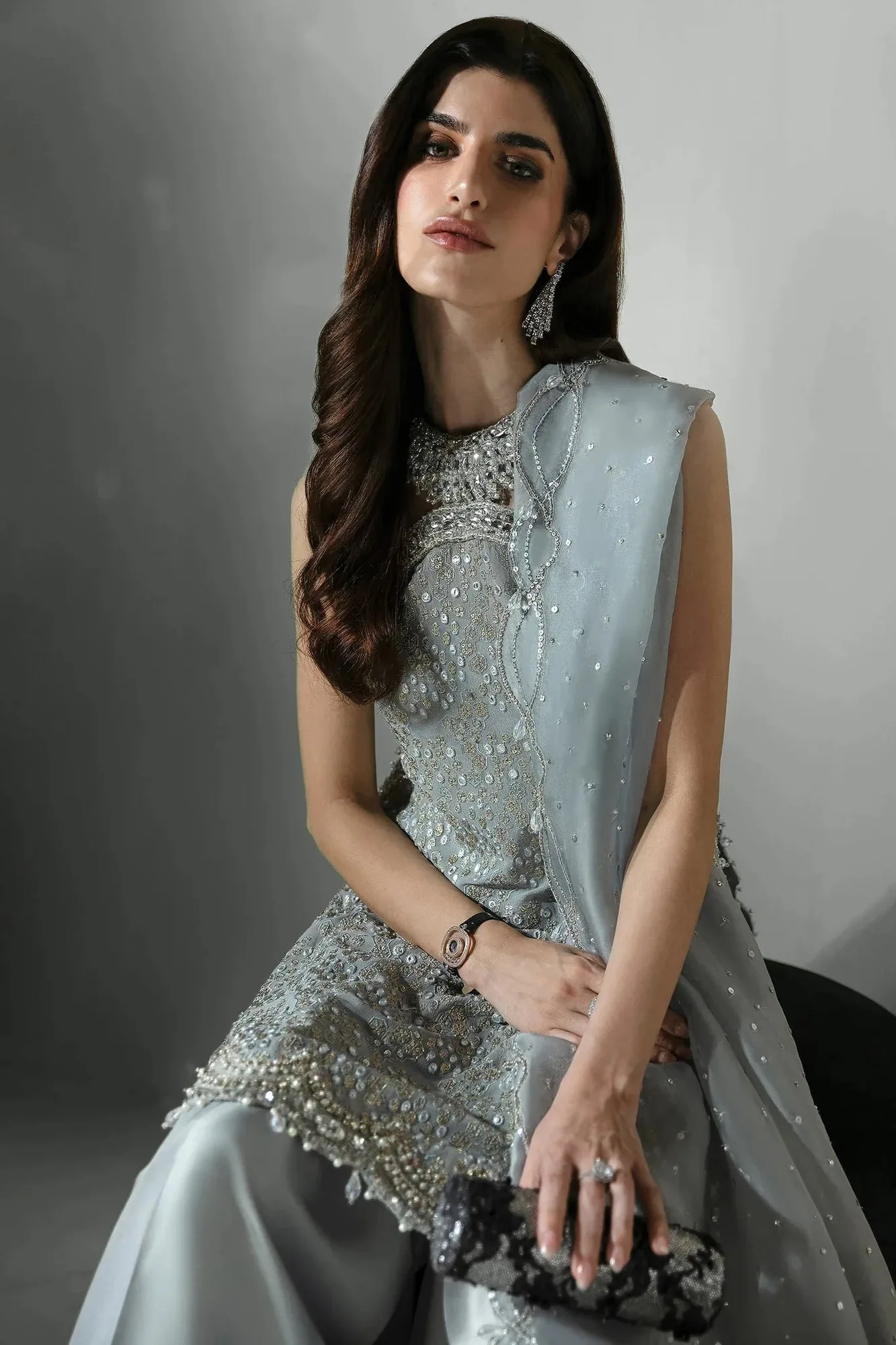 Elan Pret Crepusule Light Gray Raw Silk – view 6 – Poshaq