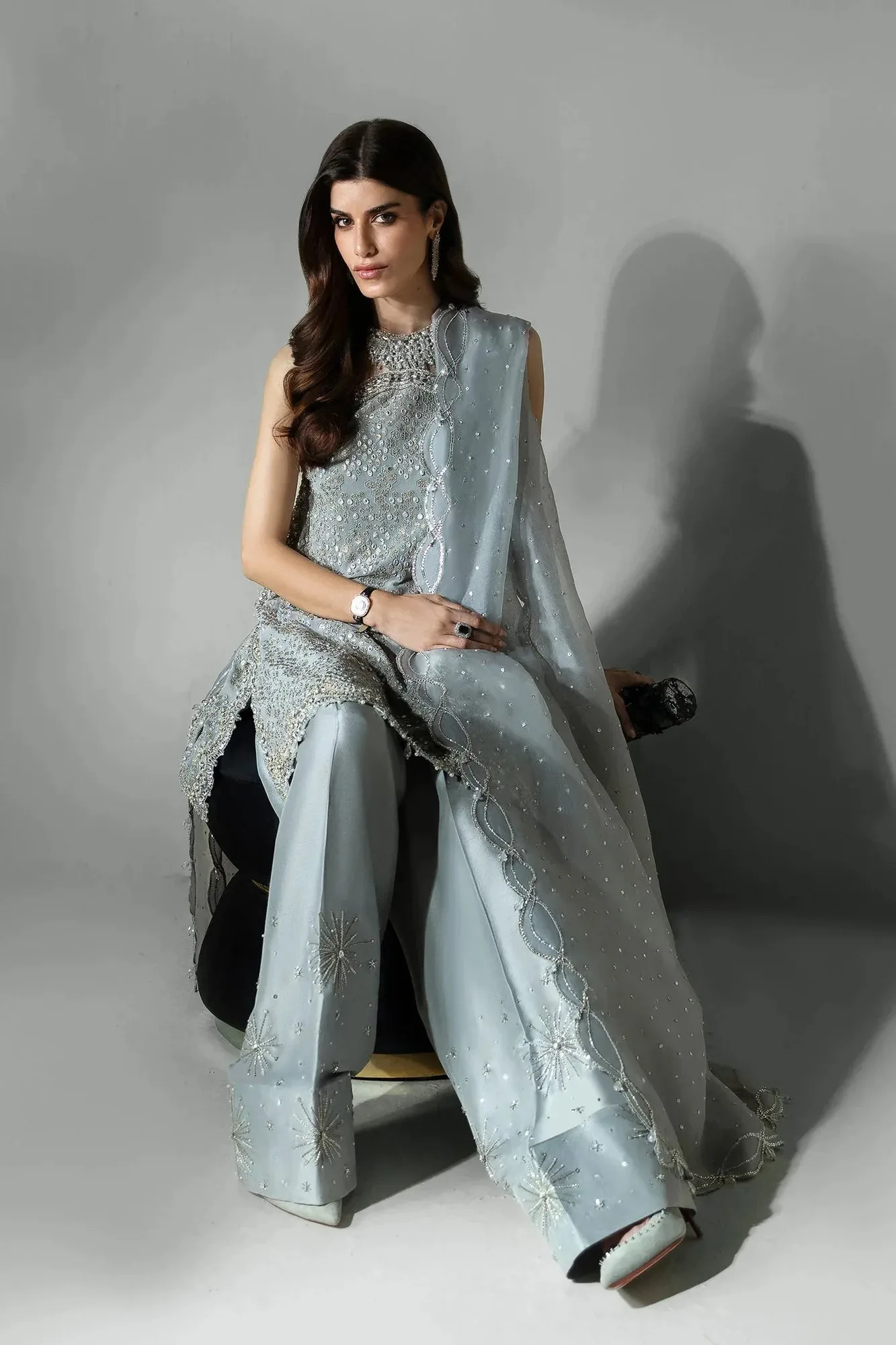 Elan Pret Crepusule Light Gray Raw Silk – view 7 – Poshaq