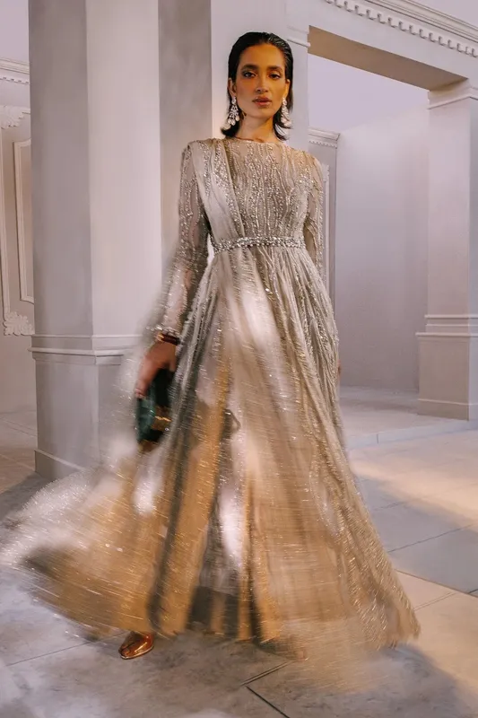 Elan Demi Couture Onirique Beige Georgette – view 1 – Poshaq
