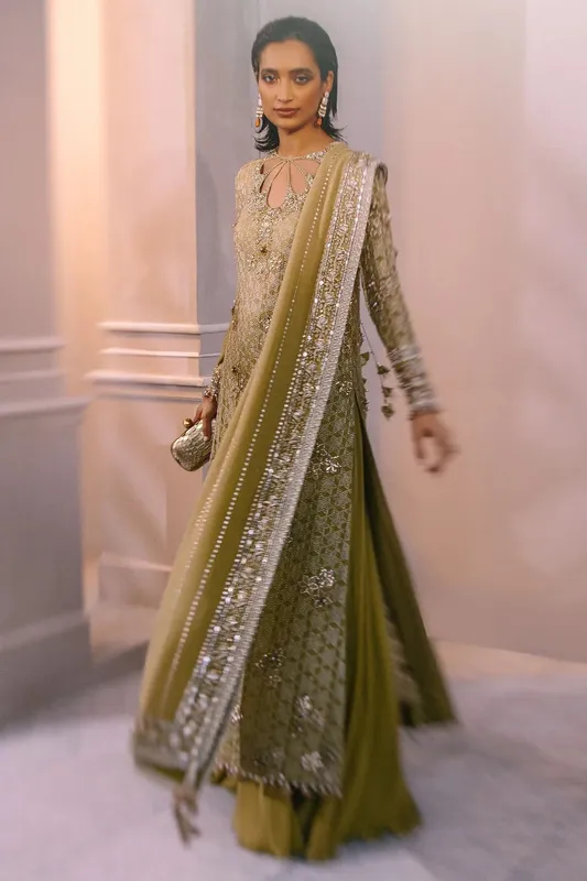 Elan Demi Couture Onirique Green Georgette – view 1 – Poshaq