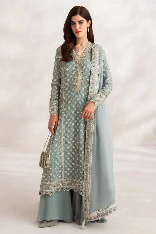 Elan Elitarie Wedding Formals Aqua Organza – view 1 – Poshaq