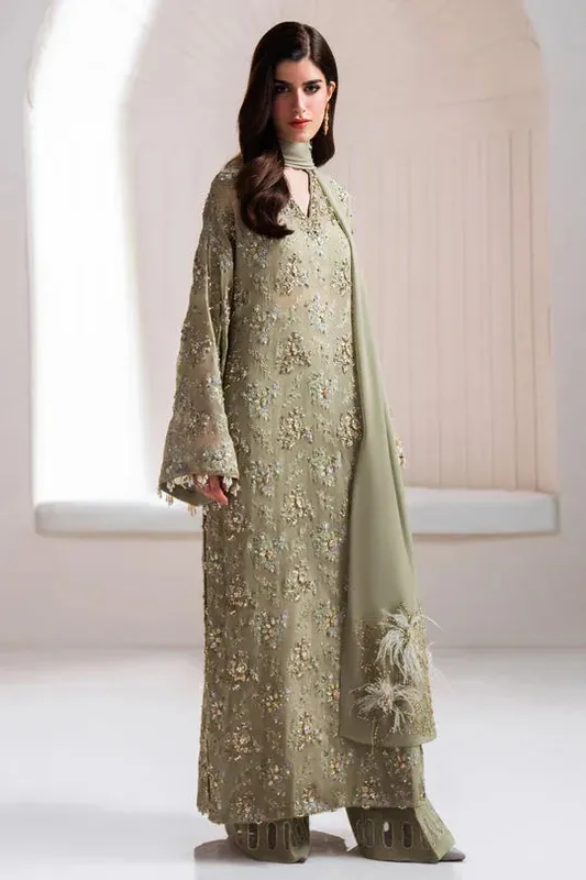 Elan Elitarie Wedding Formals Sage Green Raw Silk – view 1 – Poshaq