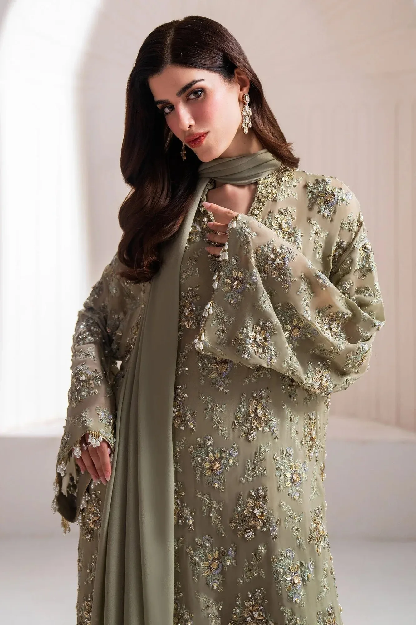 Elan Elitarie Wedding Formals Sage Green Raw Silk – view 2 – Poshaq