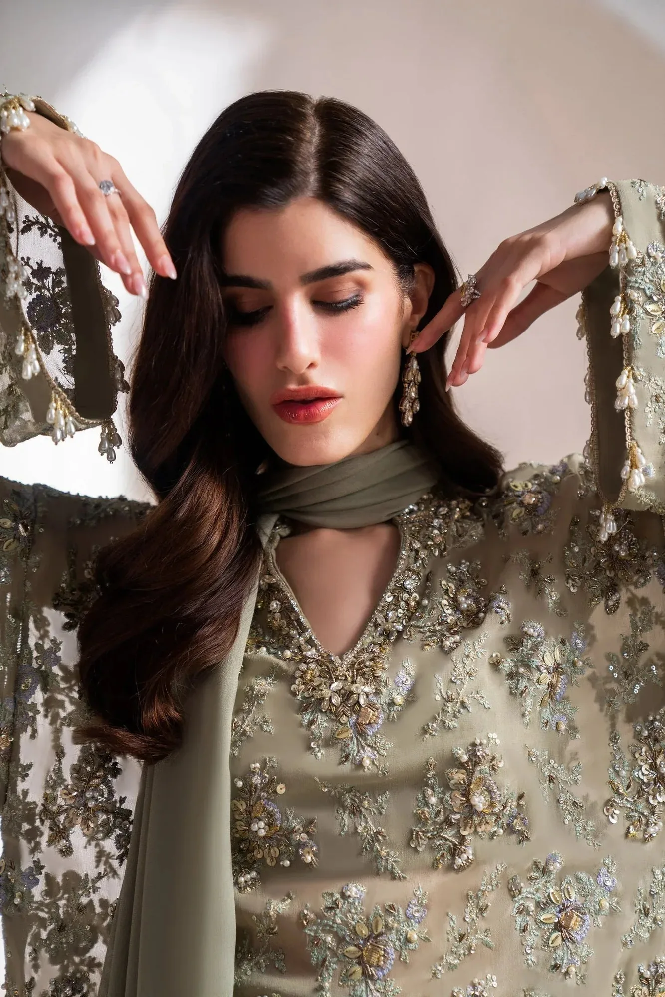 Elan Elitarie Wedding Formals Sage Green Raw Silk – view 3 – Poshaq