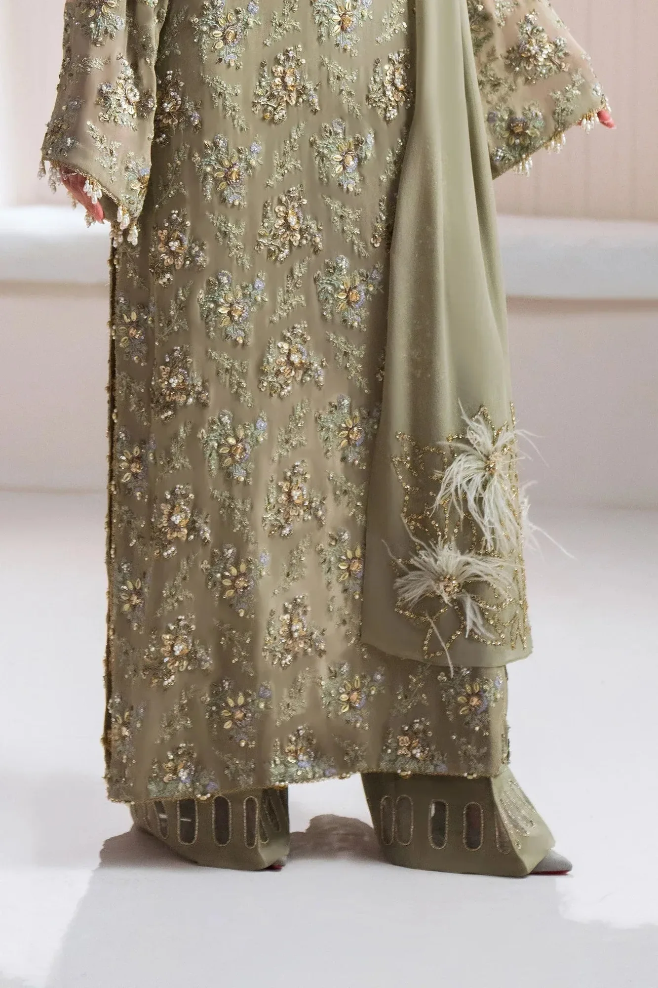 Elan Elitarie Wedding Formals Sage Green Raw Silk – view 4 – Poshaq