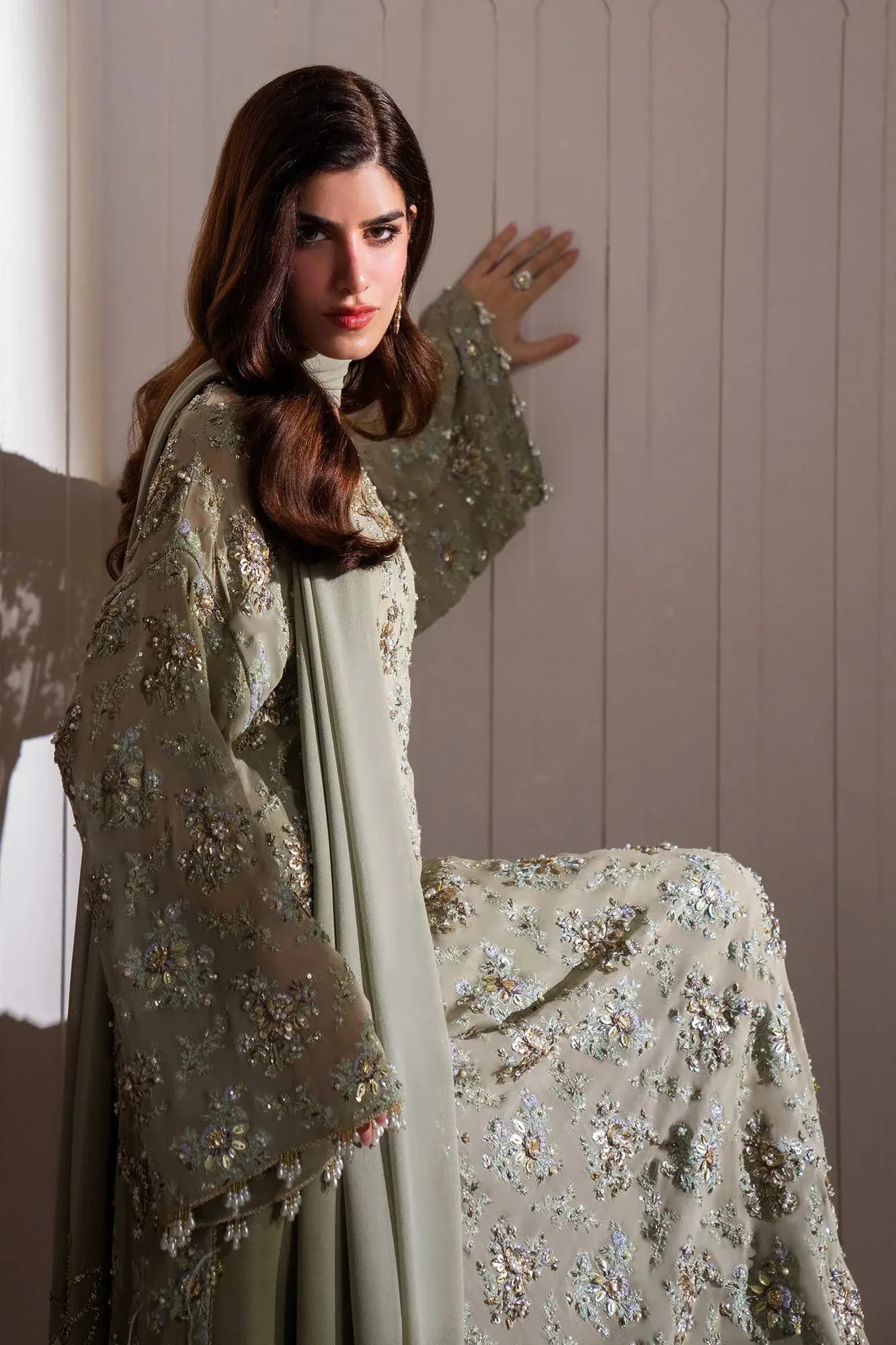 Elan Elitarie Wedding Formals Sage Green Raw Silk – view 5 – Poshaq