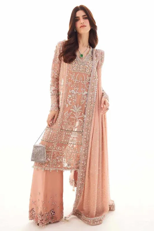 Elan Elitarie Wedding Formals Peach Pink Raw Silk – view 1 – Poshaq