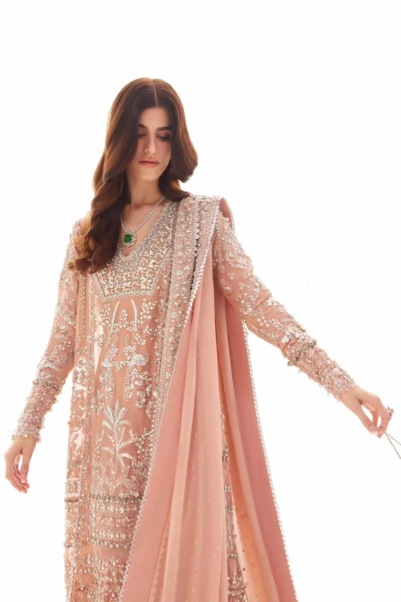 Elan Elitarie Wedding Formals Peach Pink Raw Silk – view 3 – Poshaq