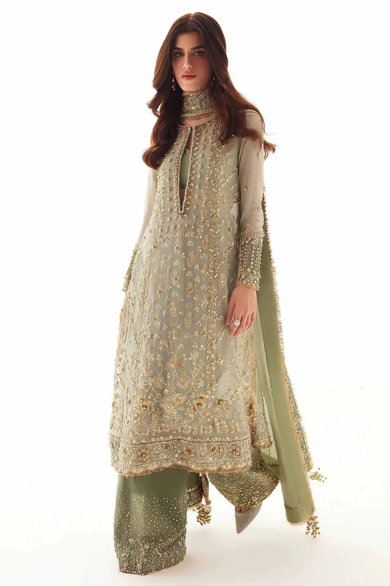 Elan Elitarie Wedding Formals Mint Green Chiffon – view 1 – Poshaq