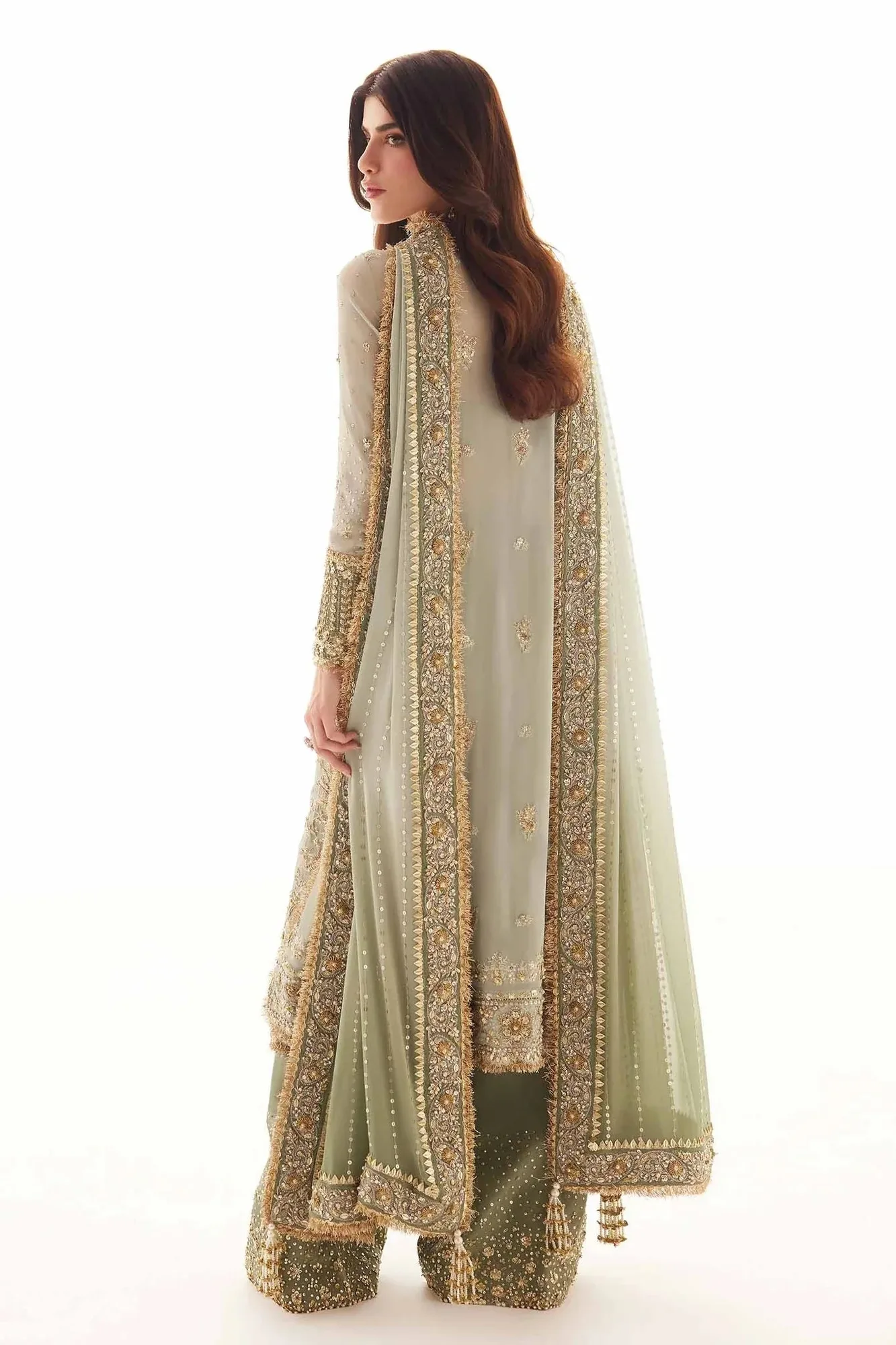 Elan Elitarie Wedding Formals Mint Green Chiffon – view 2 – Poshaq