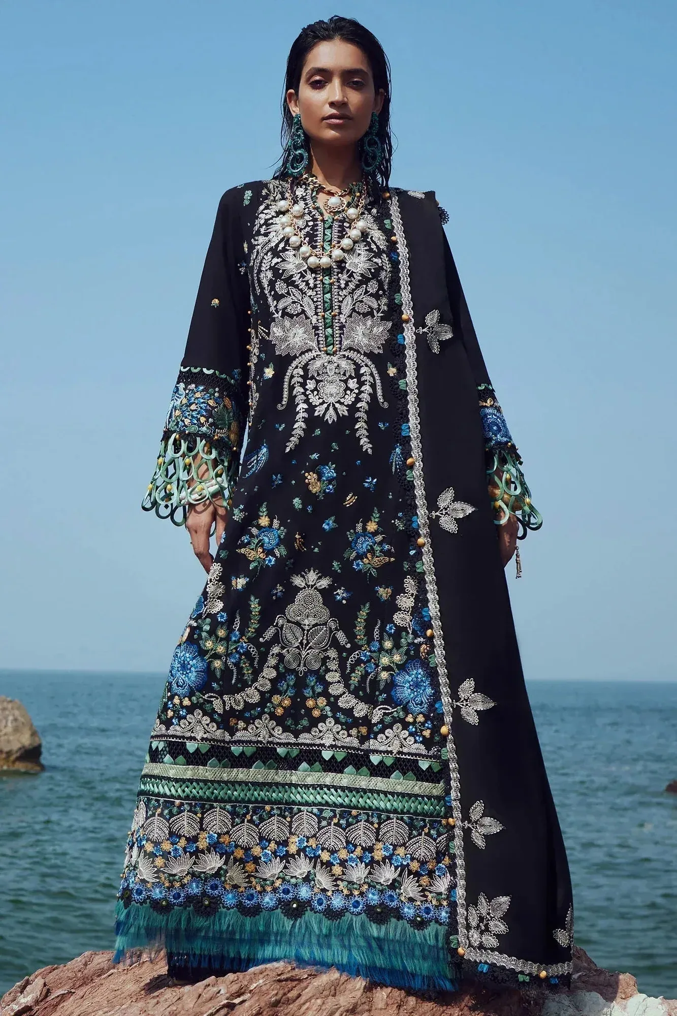 Elan Winter 23 Navy Blue Organza – view 1 – Poshaq