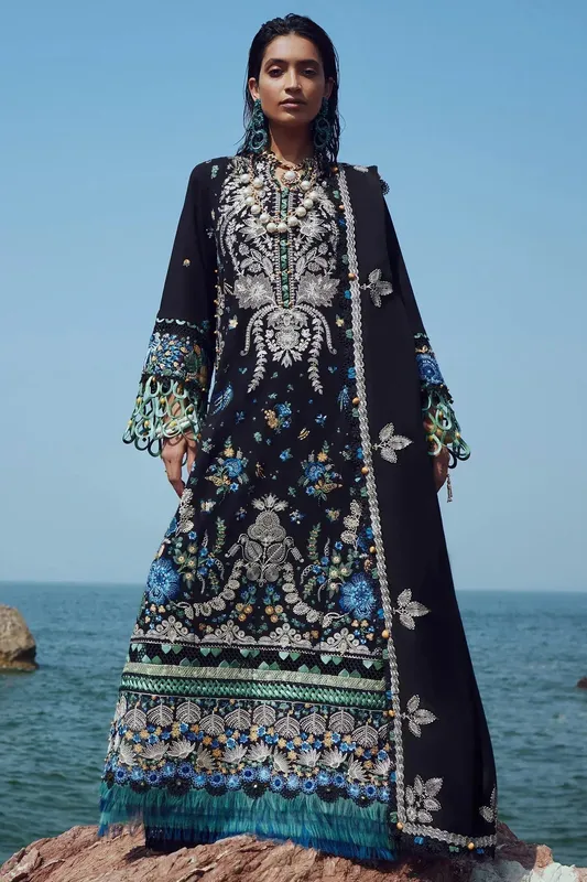 Elan Winter 23 Navy Blue Organza – view 1 – Poshaq