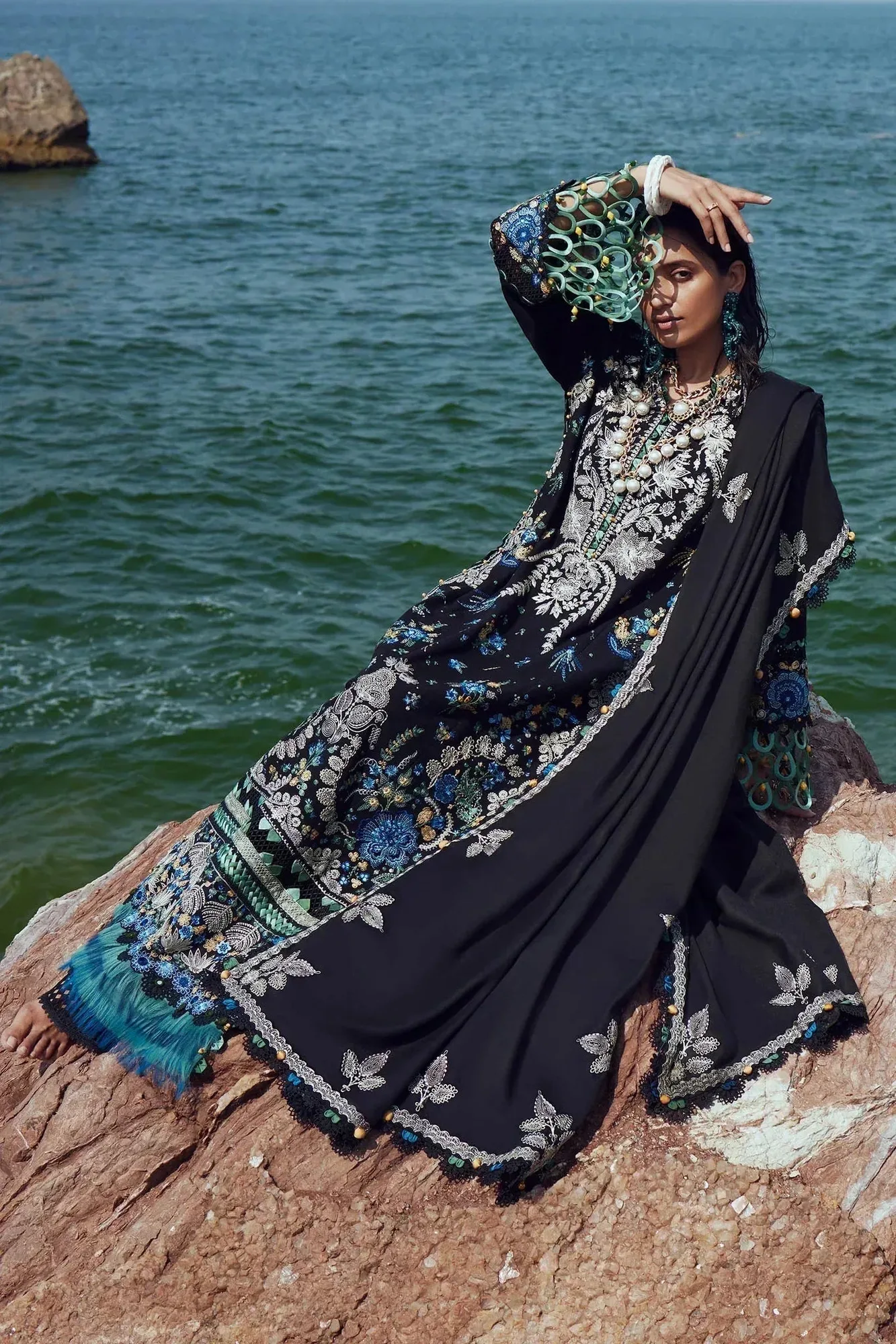 Elan Winter 23 Navy Blue Organza – view 2 – Poshaq