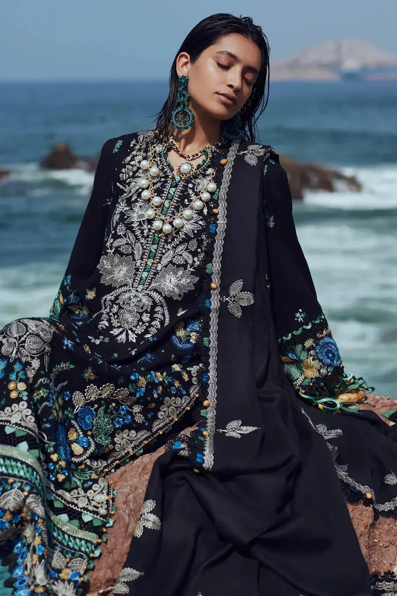 Elan Winter 23 Navy Blue Organza – view 3 – Poshaq