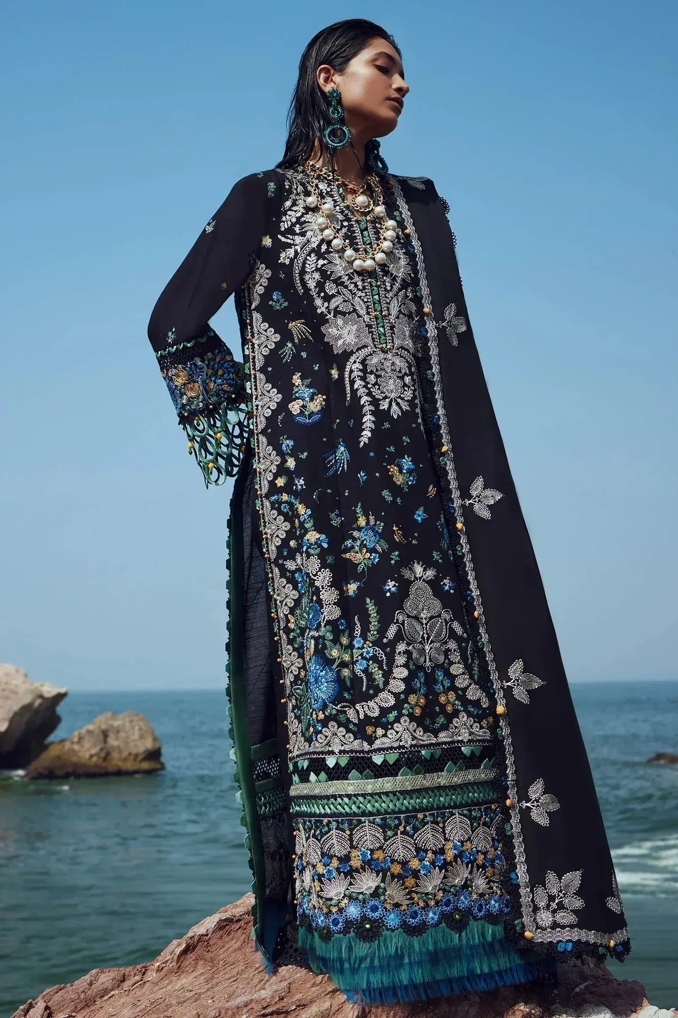 Elan Winter 23 Navy Blue Organza – view 5 – Poshaq