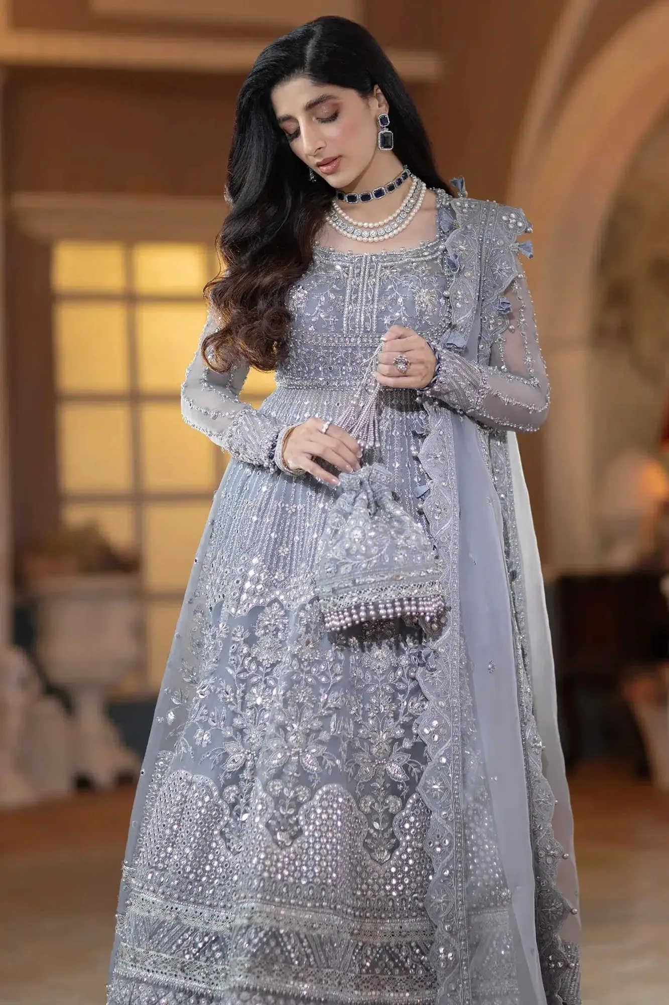 Elan Wedding Festive 23 Blue Raw Silk – view 2 – Poshaq