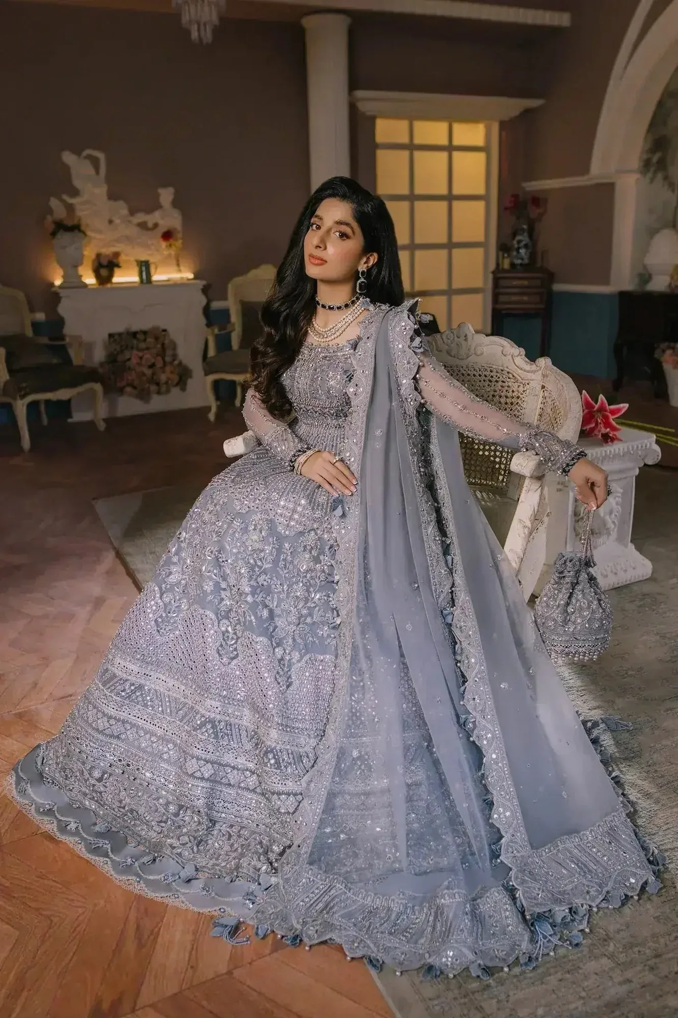 Elan Wedding Festive 23 Blue Raw Silk – view 3 – Poshaq