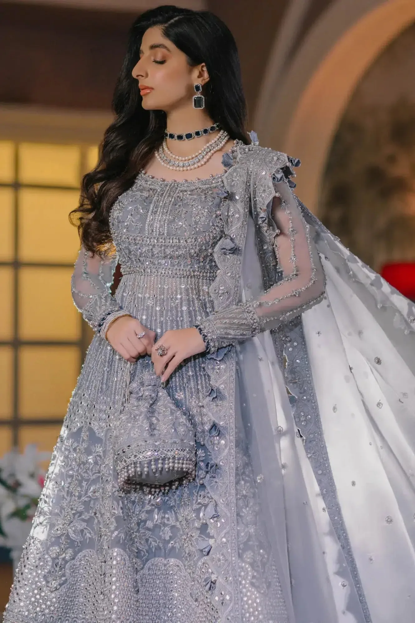 Elan Wedding Festive 23 Blue Raw Silk – view 7 – Poshaq