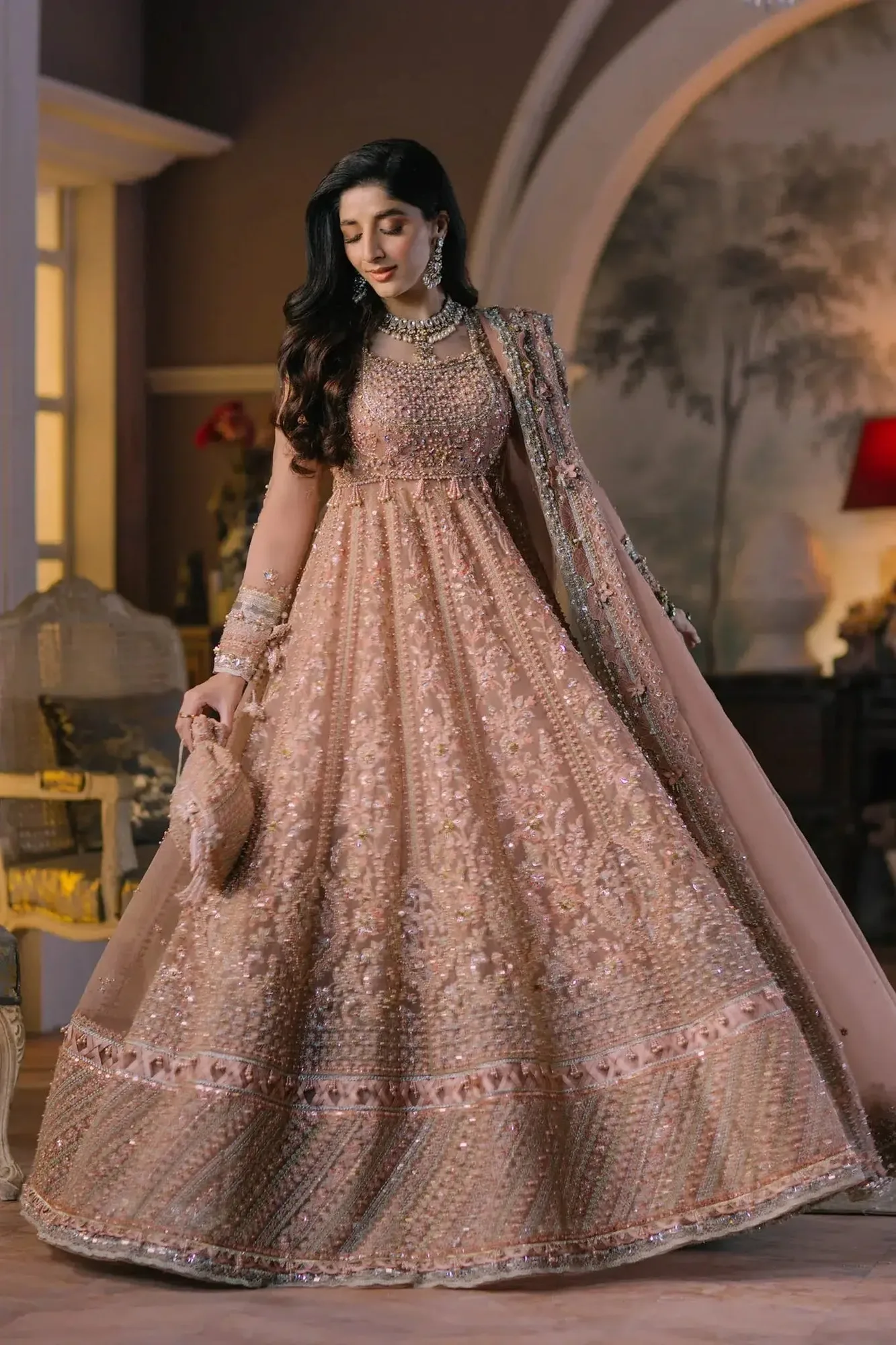 Elan Wedding Festive 23 Peach Raw Silk – view 1 – Poshaq