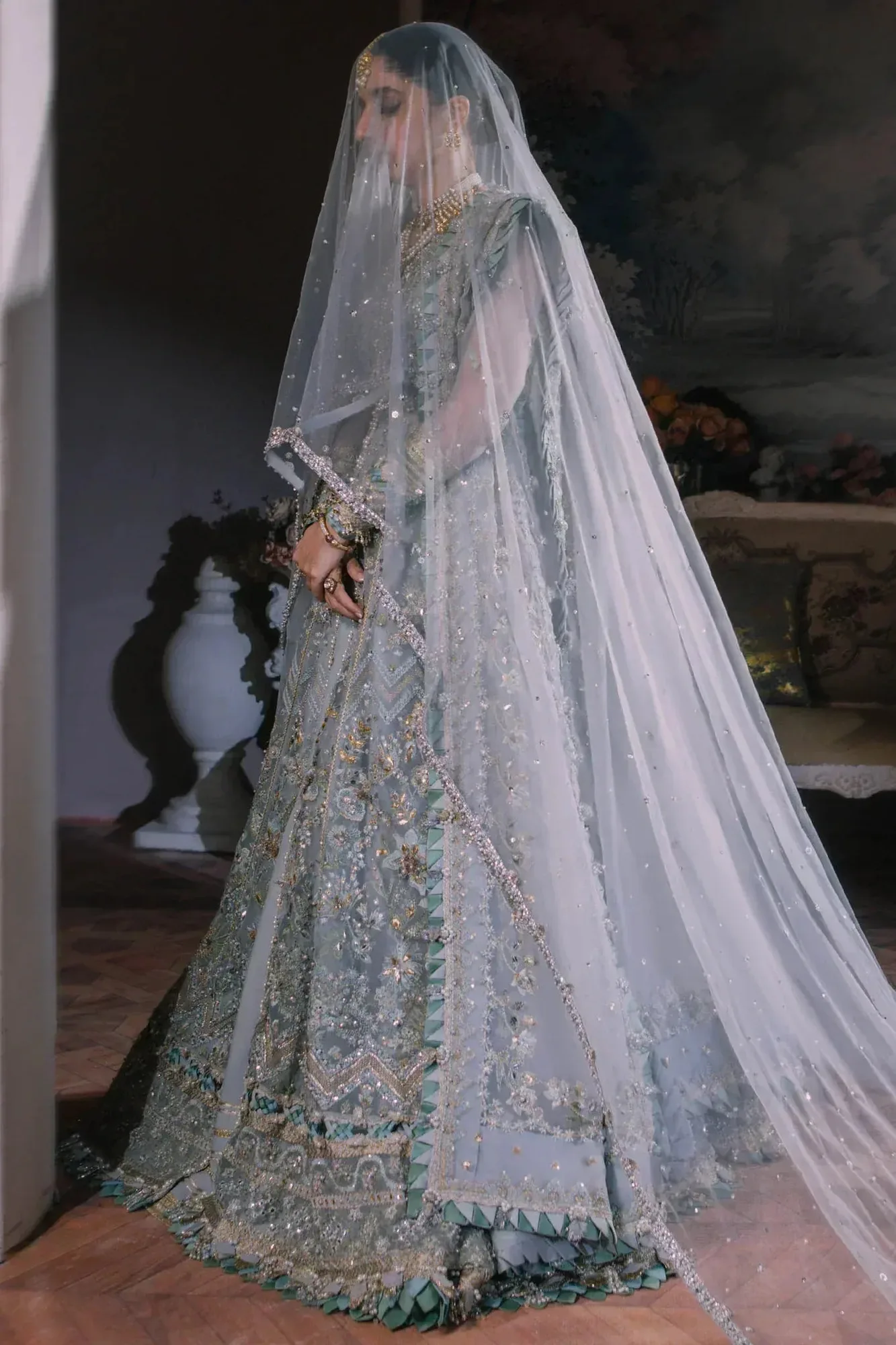 Elan Wedding Festive 23 Blue Raw Silk – view 2 – Poshaq