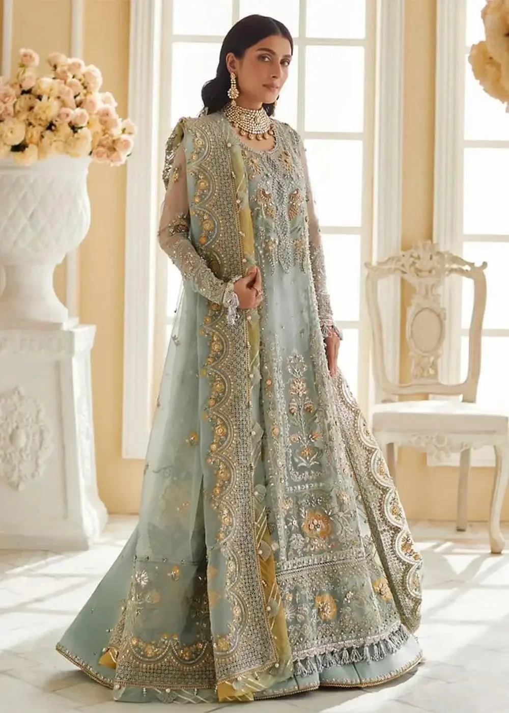 Elan Wedding Festive 23 Sea Green Raw Silk – view 2 – Poshaq