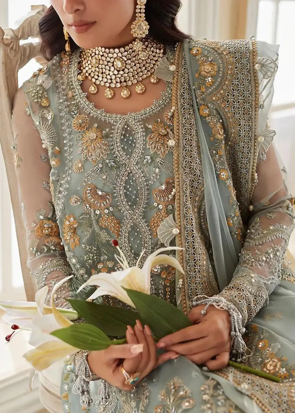 Elan Wedding Festive 23 Sea Green Raw Silk – view 3 – Poshaq