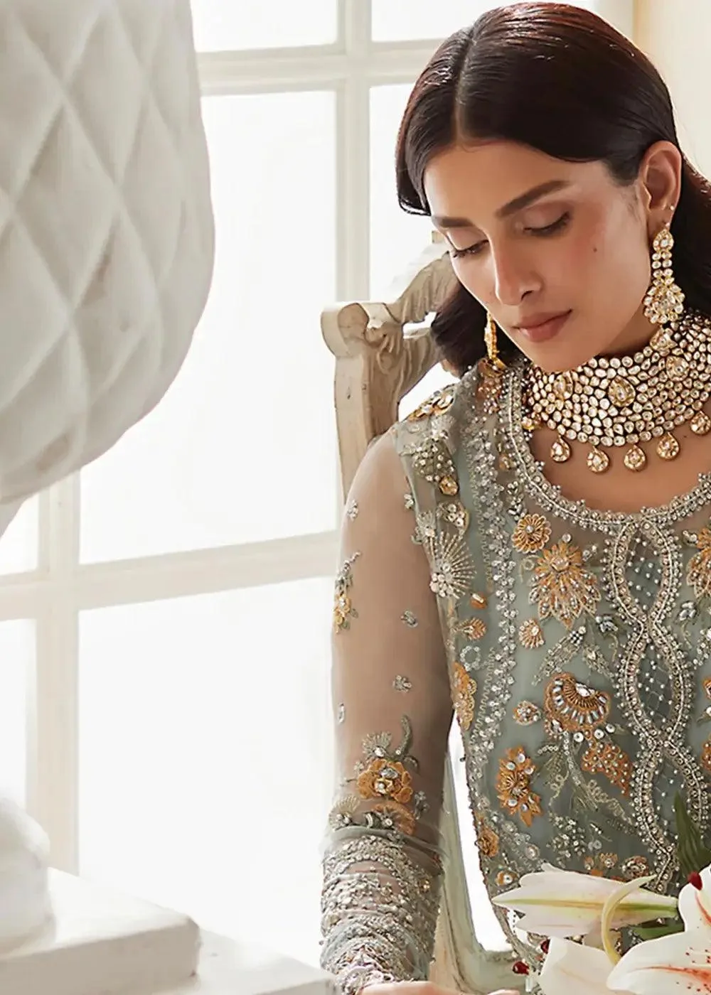 Elan Wedding Festive 23 Sea Green Raw Silk – view 4 – Poshaq
